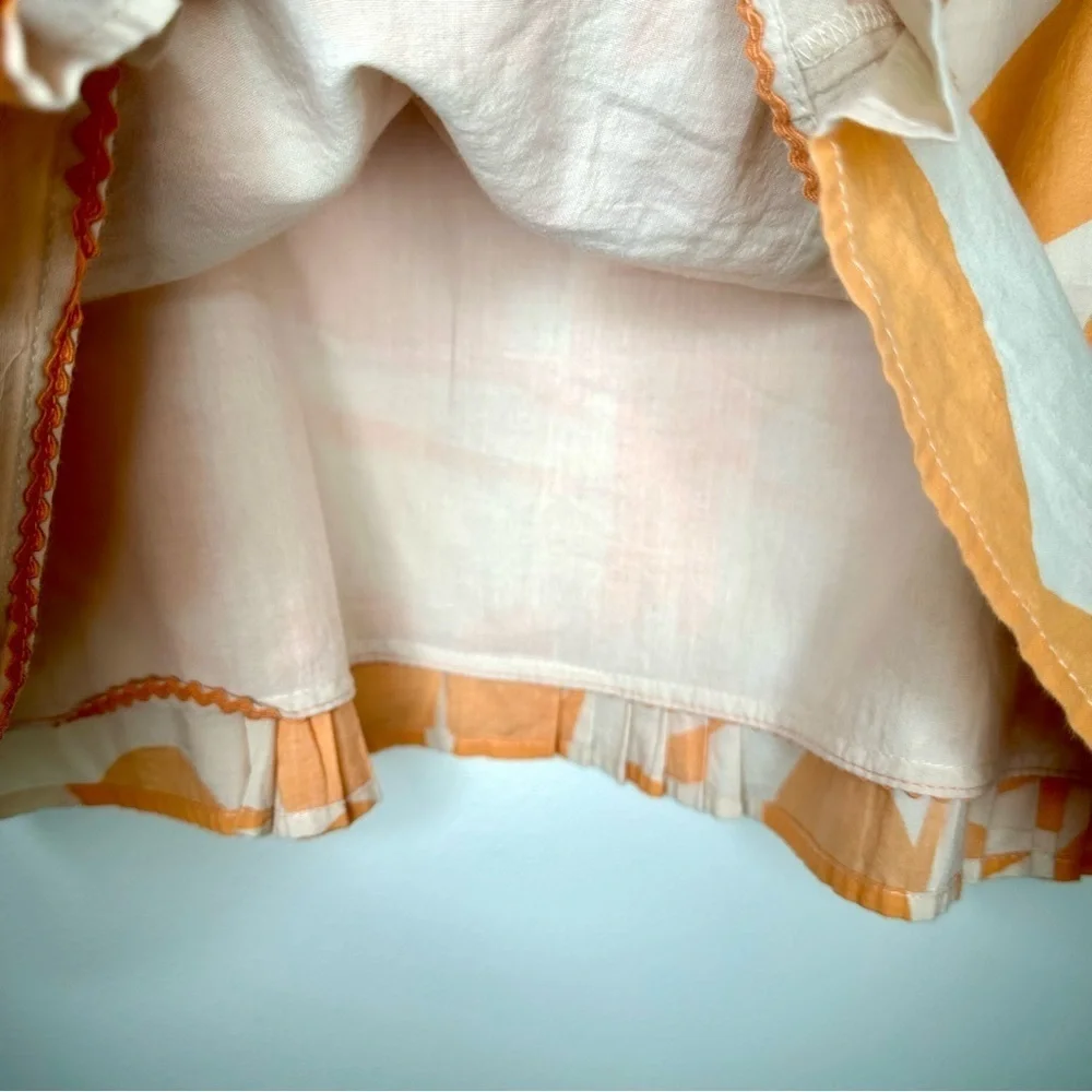 Anthropologie Elevenses Orange White Mini Skirt with Pleats Size 14